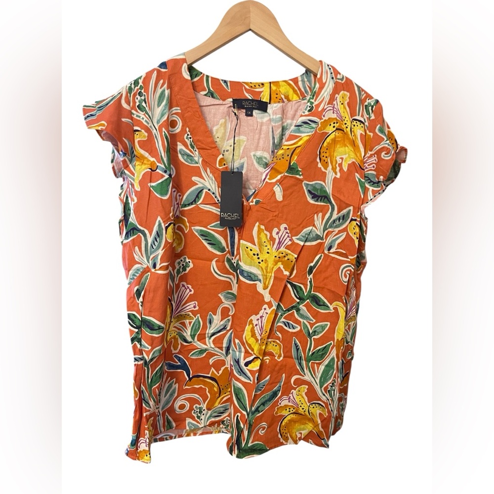 Rachel Roy Woven Peasant Top Boho Blouse Shirt Floral Plus  1X NWT Linen Blend